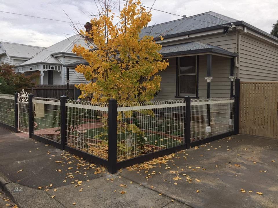 Woven wire fence with heritage style posts along a Geelong front yard